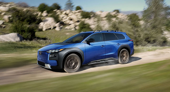A blue all-new, all-electric 2026 Trailseeker EV SUV